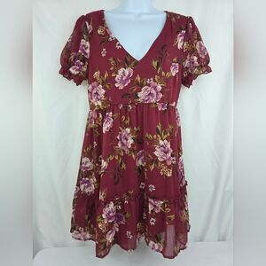 Trixxi L Burgundy Floral Print Ruffled Mini Dress 2650-S